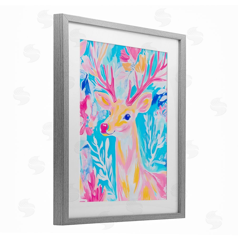Arlington Prints Bright Pastel Deer Gray Framed Print Under Glass with White Mat Wall Art
