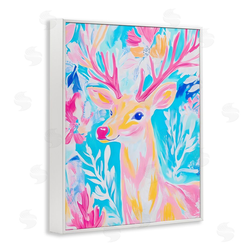 Arlington Prints Bright Pastel Deer White Framed Giclee Wall Art Print