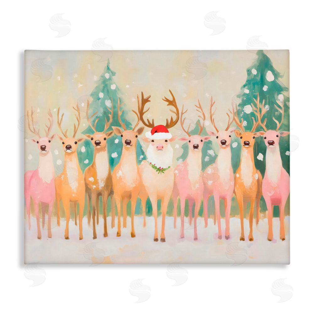 Arlington Prints Pastel Santa's Reindeer Canvas Wall Art Print