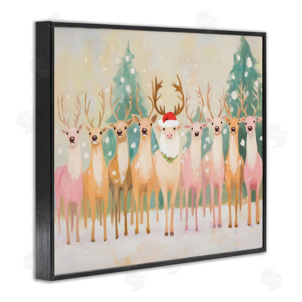 Arlington Prints Pastel Santa's Reindeer Black Framed Giclee Wall Art Print