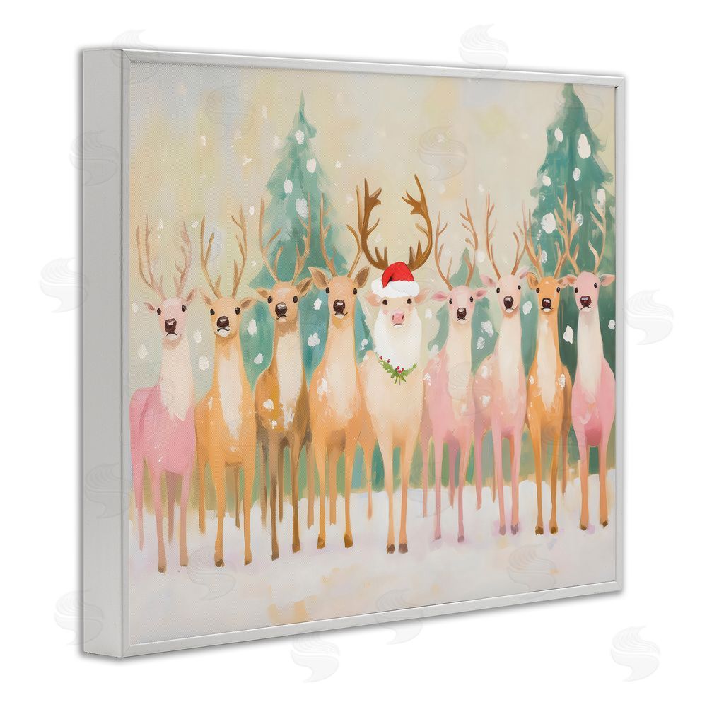 Arlington Prints Pastel Santa's Reindeer White Framed Giclee Wall Art Print