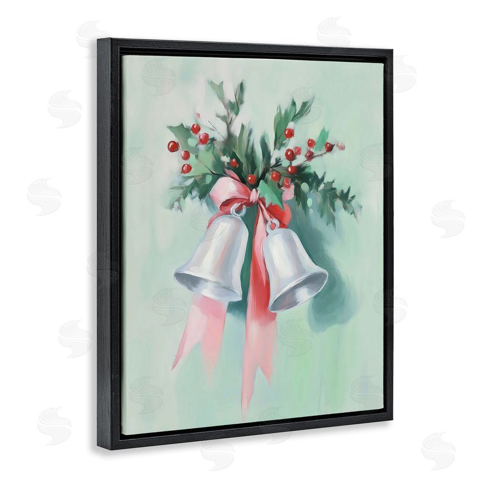 Arlington Prints Festive Silver Bells Black Floating Frame Canvas Wall Art Print