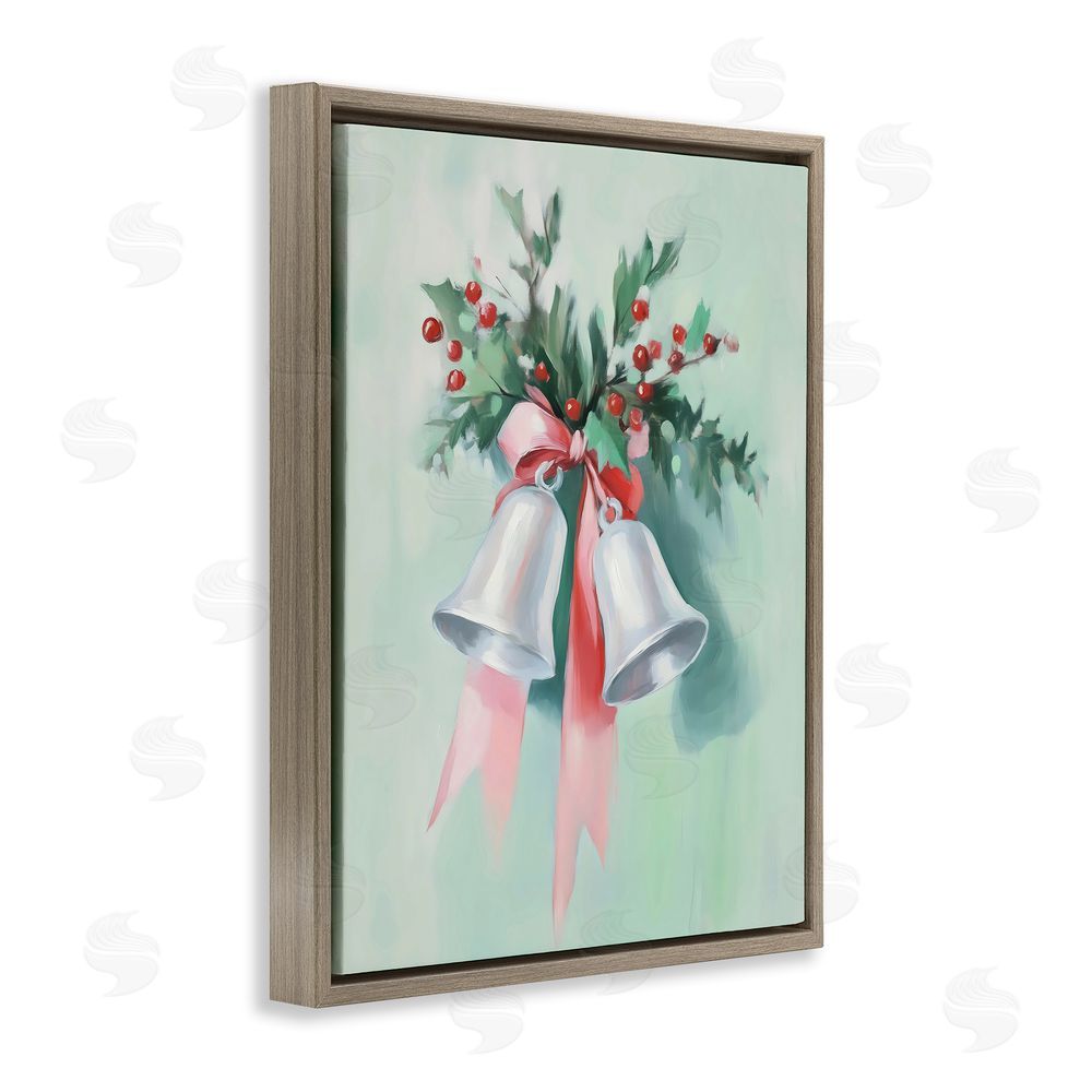 Arlington Prints Festive Silver Bells Brown Floating Frame Canvas Wall Art Print