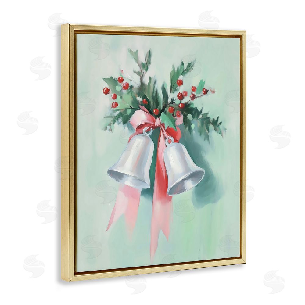 Arlington Prints Festive Silver Bells Gold Floating Frame Canvas Wall Art Print