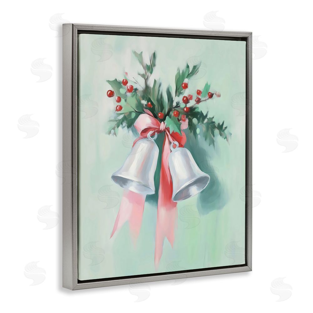 Arlington Prints Festive Silver Bells Gray Floating Frame Canvas Wall Art Print