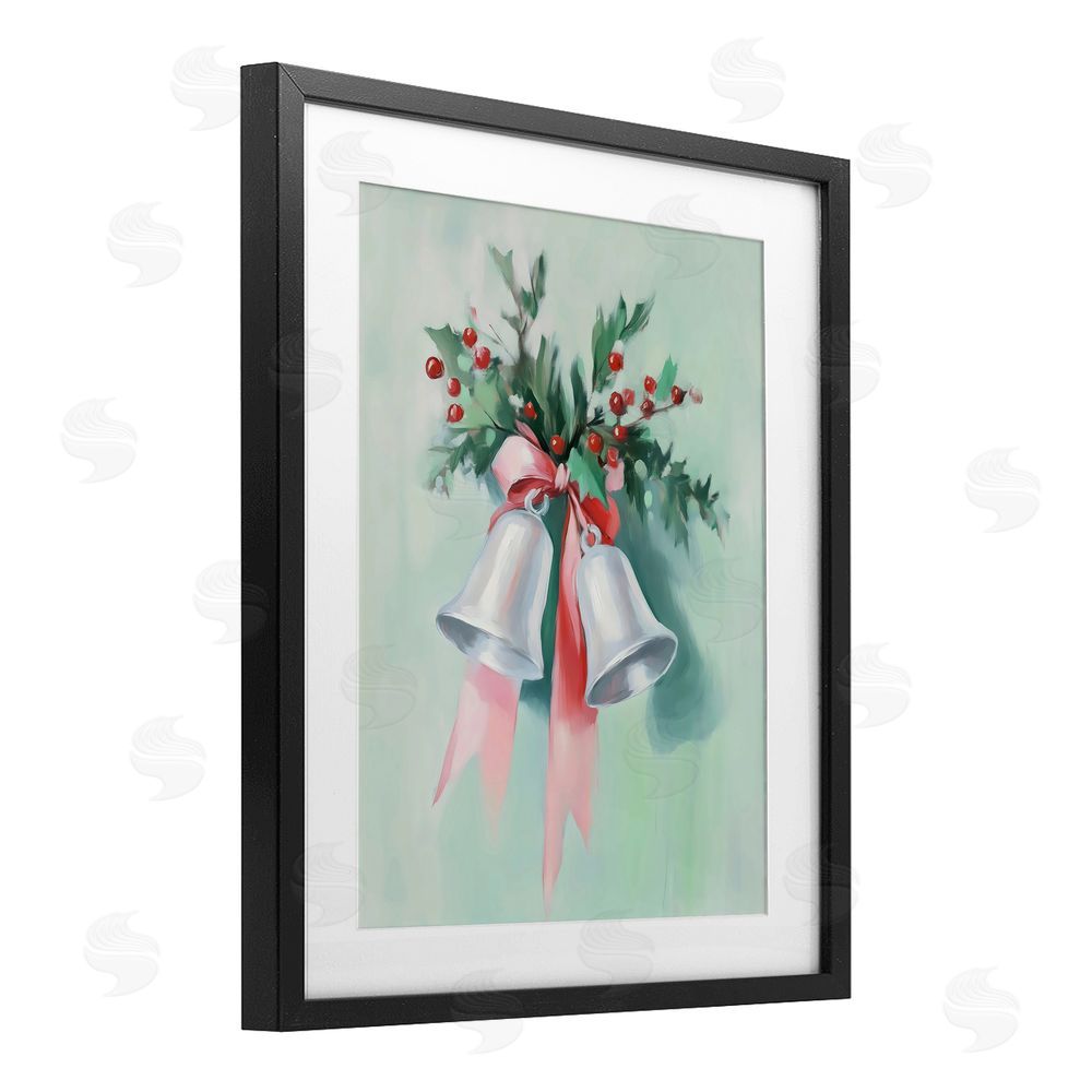 Arlington Prints Festive Silver Bells Black Framed Print Under Glass with White Mat Wall Art