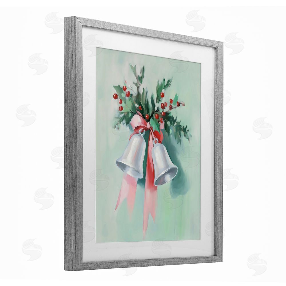 Arlington Prints Festive Silver Bells Gray Framed Print Under Glass with White Mat Wall Art