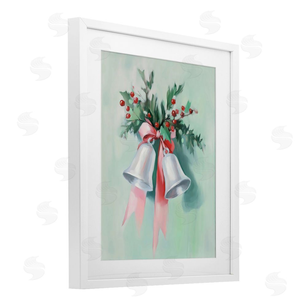 Arlington Prints Festive Silver Bells White Framed Print Under Glass with Mat Wall Art