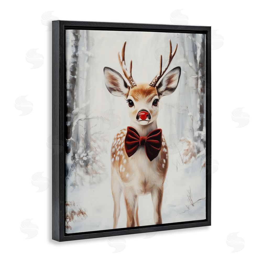Arlington Prints Baby Reindeer with Red Nose Black Floating Frame Canvas Wall Art Print