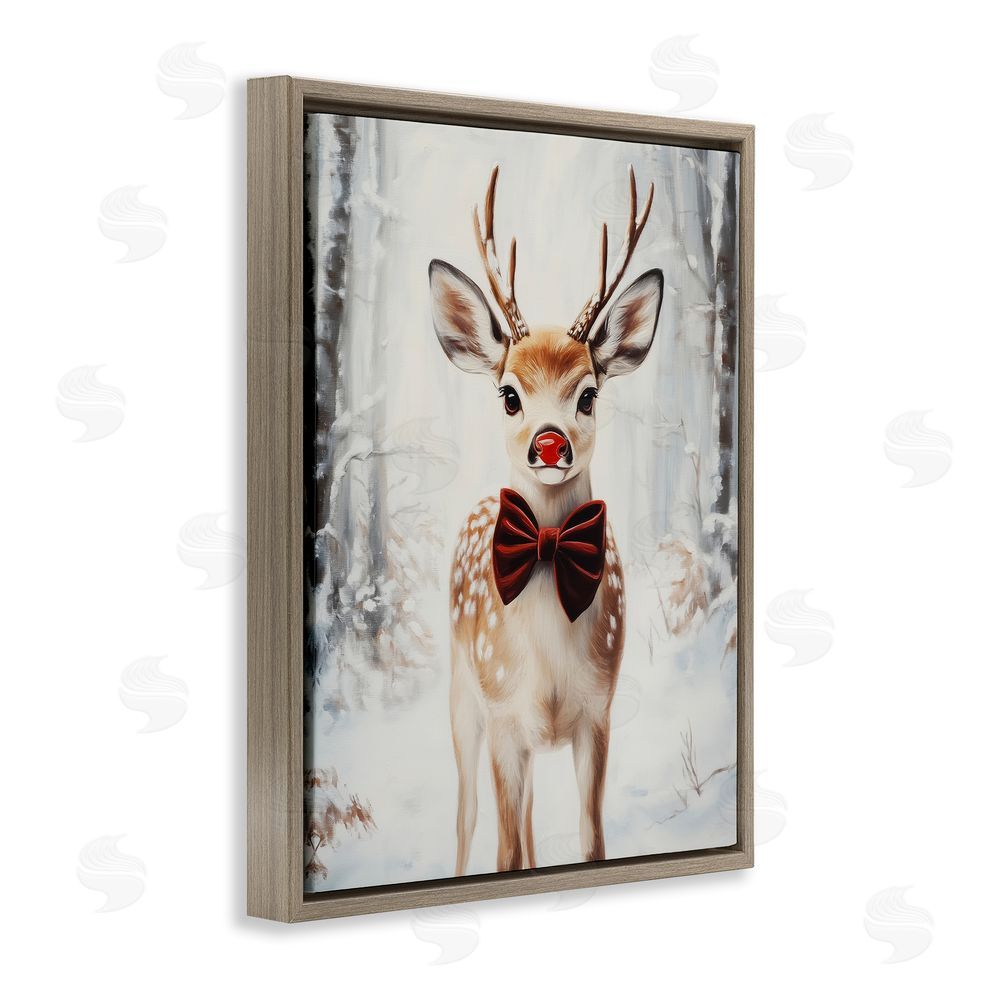 Arlington Prints Baby Reindeer with Red Nose Brown Floating Frame Canvas Wall Art Print