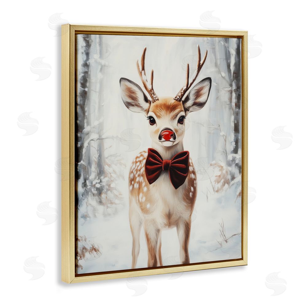 Arlington Prints Baby Reindeer with Red Nose Gold Floating Frame Canvas Wall Art Print