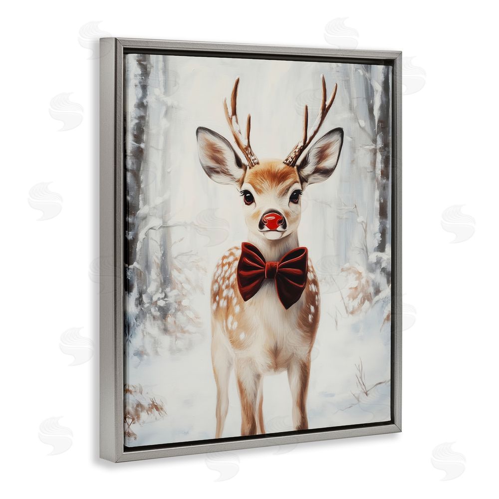 Arlington Prints Baby Reindeer with Red Nose Gray Floating Frame Canvas Wall Art Print