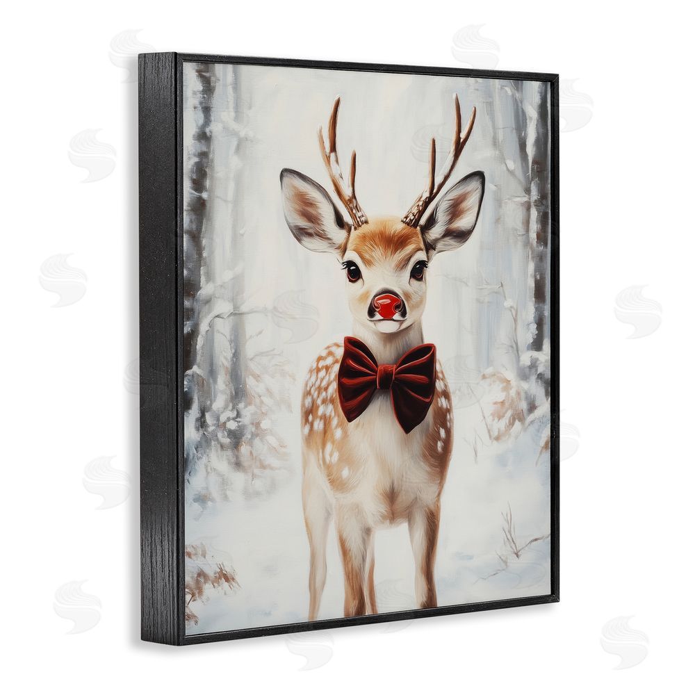 Arlington Prints Baby Reindeer with Red Nose Black Framed Giclee Wall Art Print