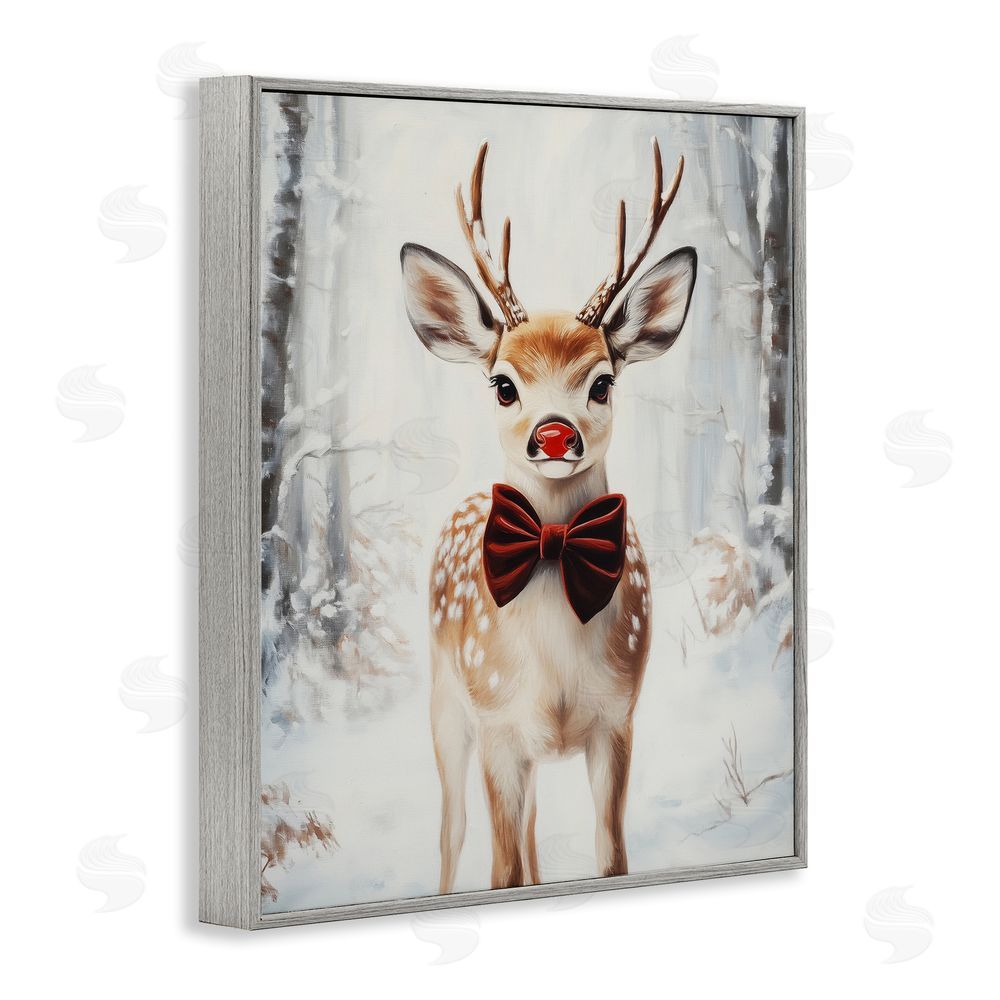 Arlington Prints Baby Reindeer with Red Nose Gray Framed Giclee Wall Art Print