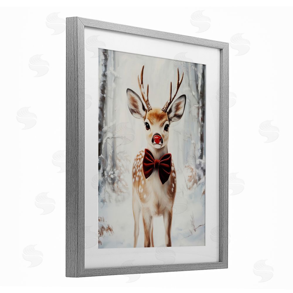 Arlington Prints Baby Reindeer with Red Nose Gray Framed Print Under Glass with White Mat Wall Art