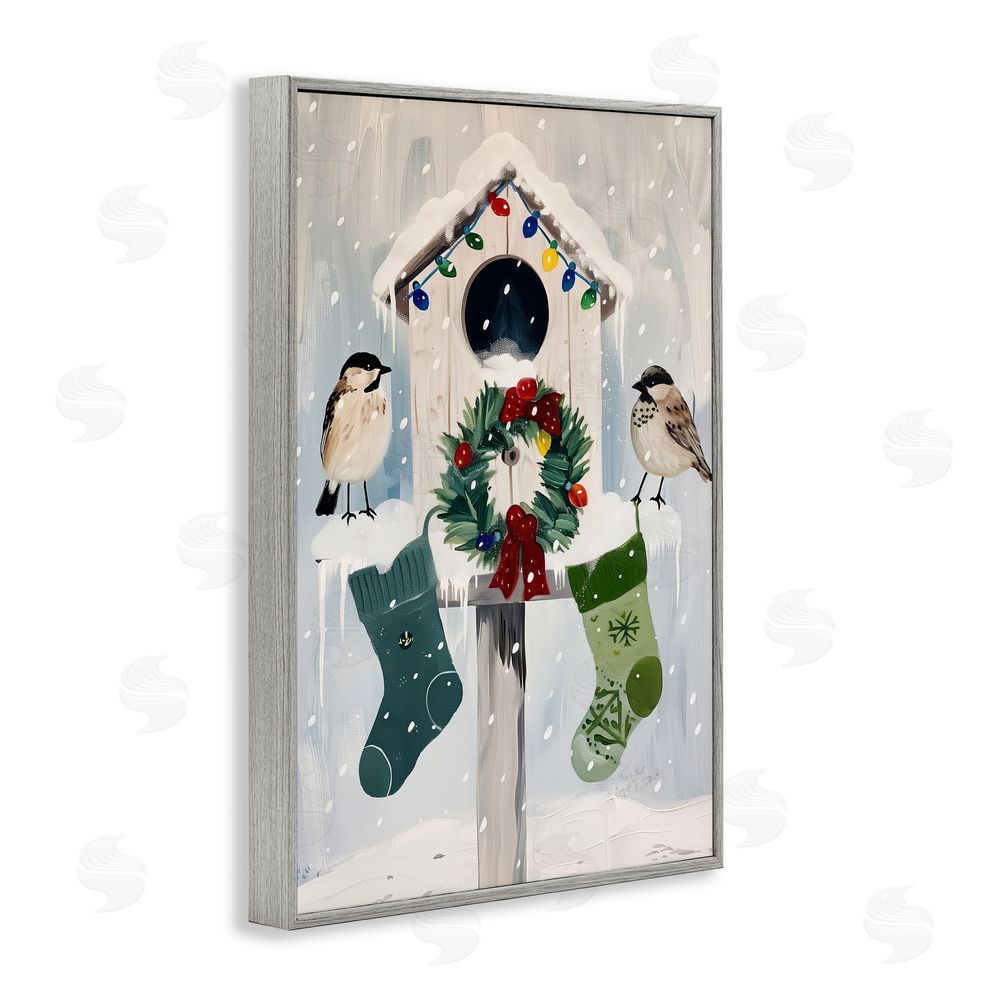 Arlington Prints Festive Christmas Birdhouse Gray Framed Giclee Wall Art Print