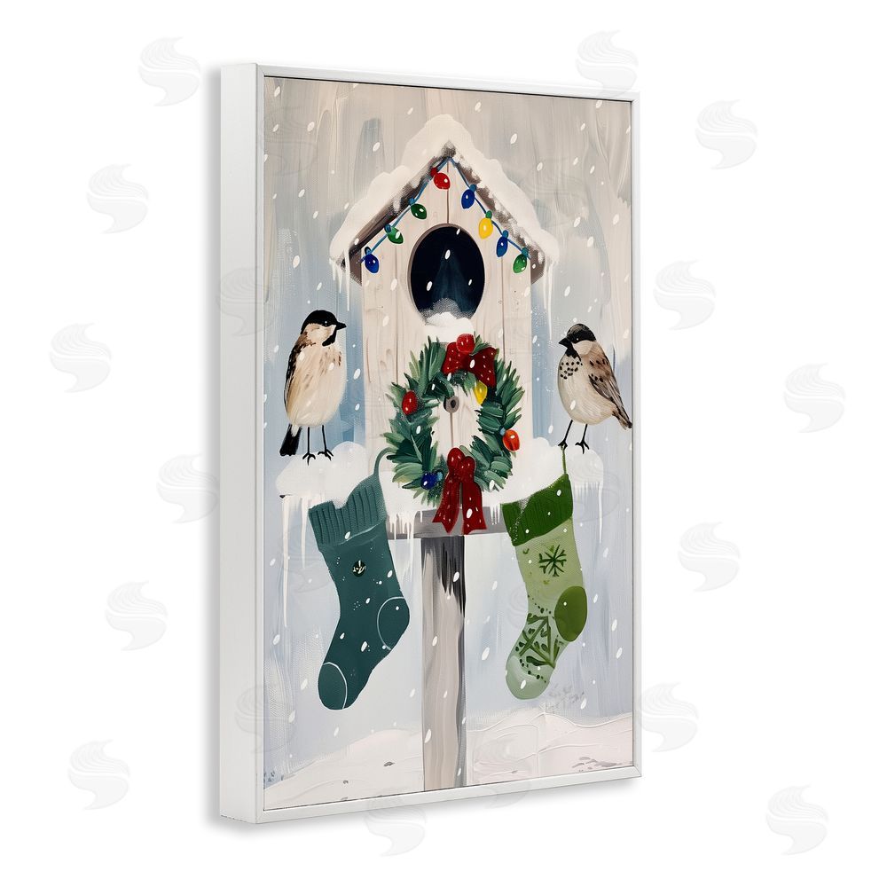 Arlington Prints Festive Christmas Birdhouse White Framed Giclee Wall Art Print