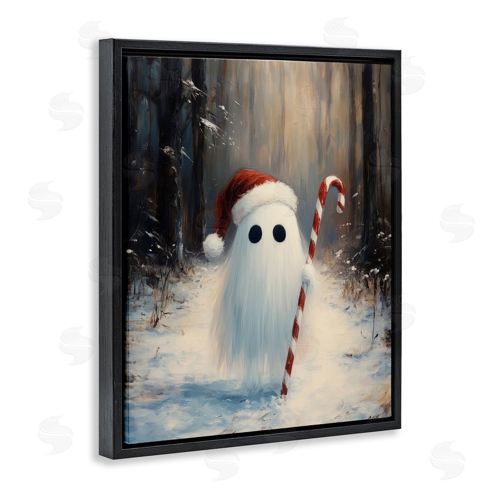 Arlington Prints Candy Cane Forest Ghost Black Floating Frame Canvas Wall Art Print