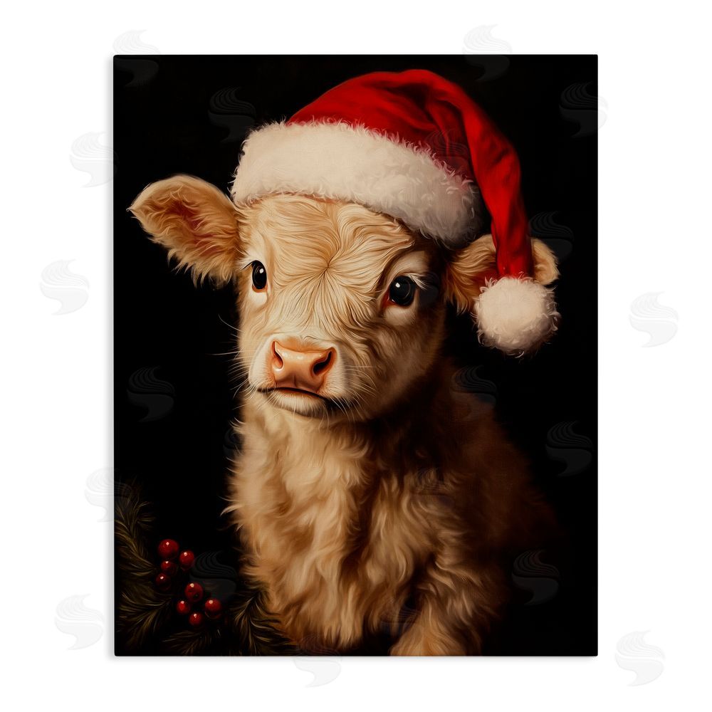 Arlington Prints Christmas Hat Highland Cow Canvas Wall Art Print