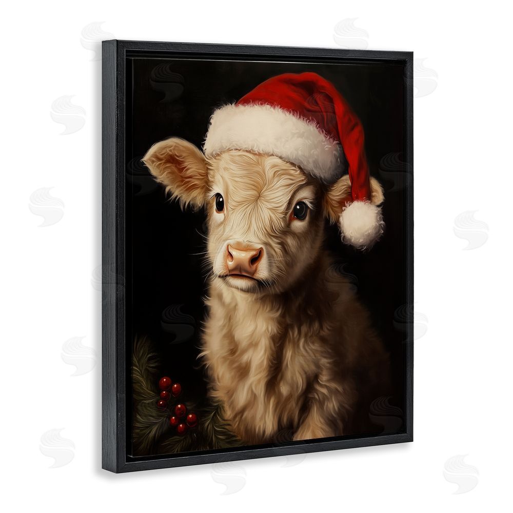 Arlington Prints Christmas Hat Highland Cow Black Floating Frame Canvas Wall Art Print