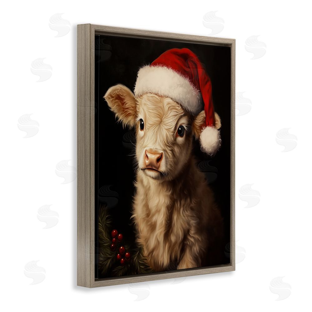 Arlington Prints Christmas Hat Highland Cow Brown Floating Frame Canvas Wall Art Print