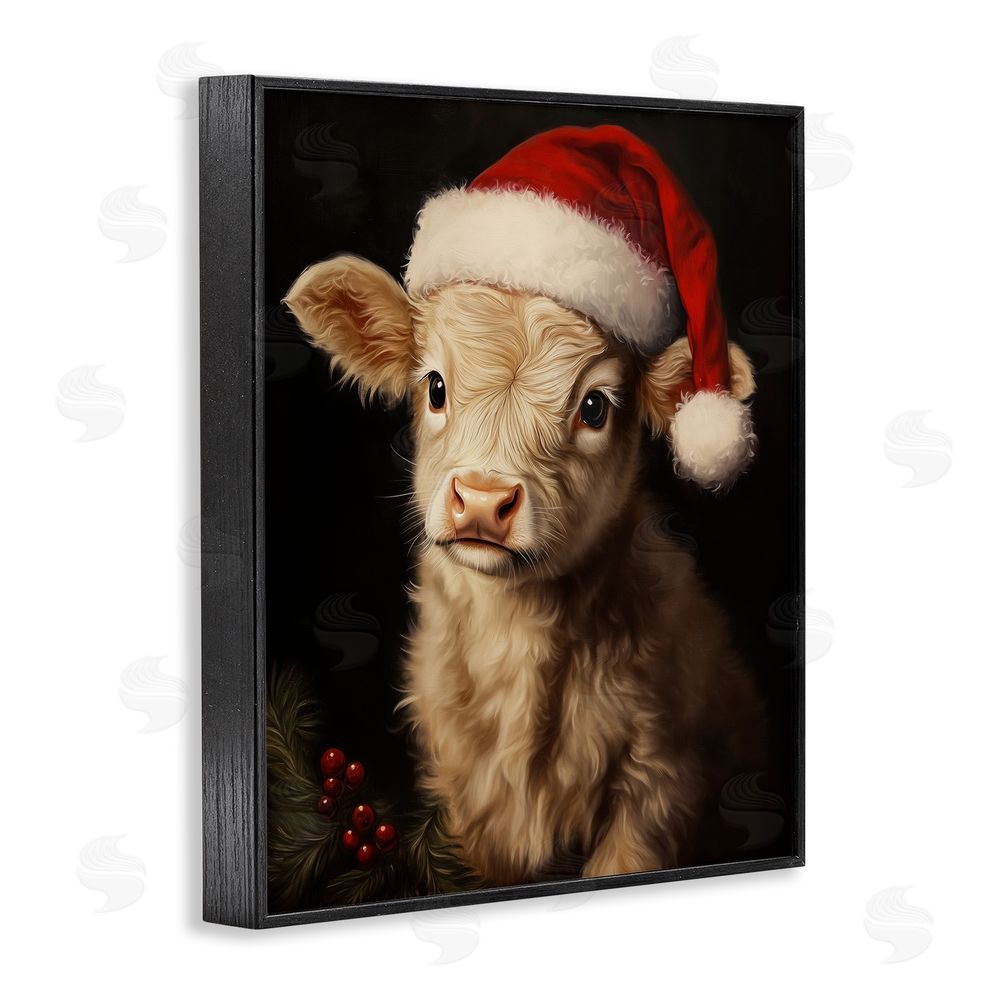 Arlington Prints Christmas Hat Highland Cow Black Framed Giclee Wall Art Print