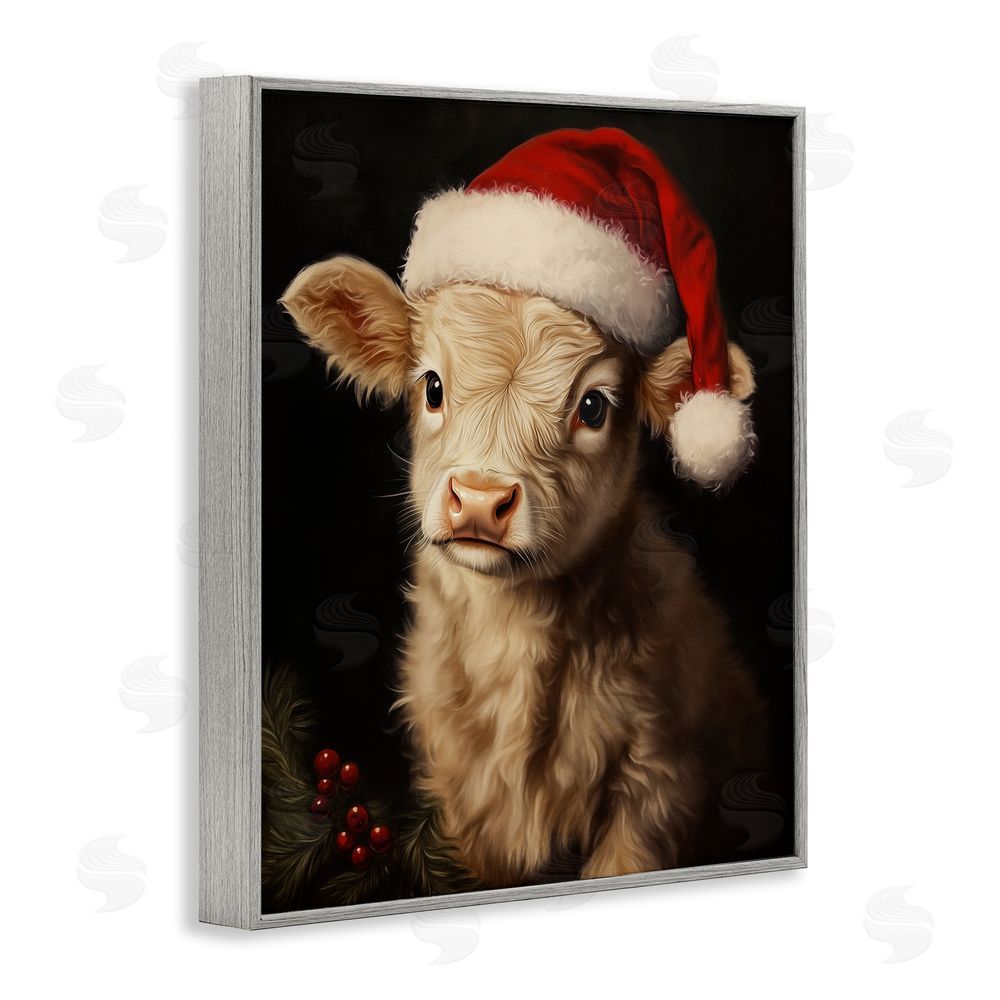 Arlington Prints Christmas Hat Highland Cow Gray Framed Giclee Wall Art Print