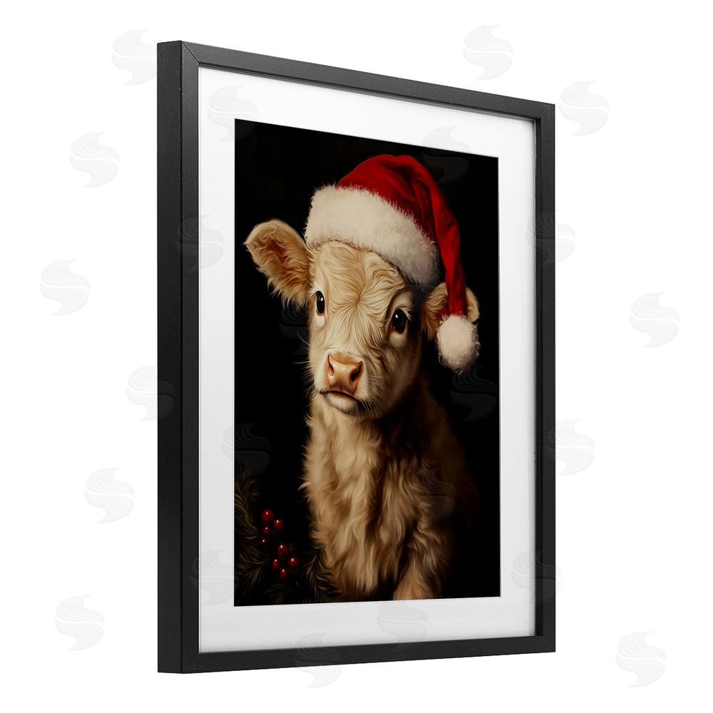 Arlington Prints Christmas Hat Highland Cow Black Framed Print Under Glass with White Mat Wall Art