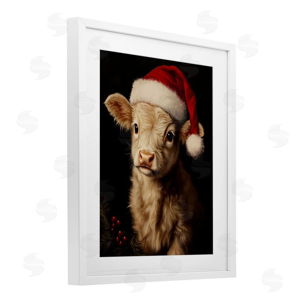 Arlington Prints Christmas Hat Highland Cow White Framed Print Under Glass with Mat Wall Art