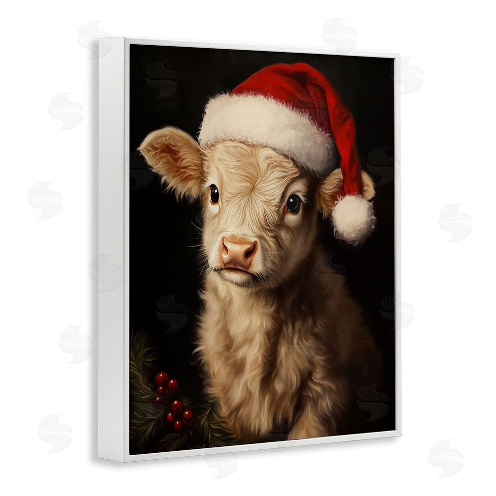 Arlington Prints Christmas Hat Highland Cow White Framed Giclee Wall Art Print