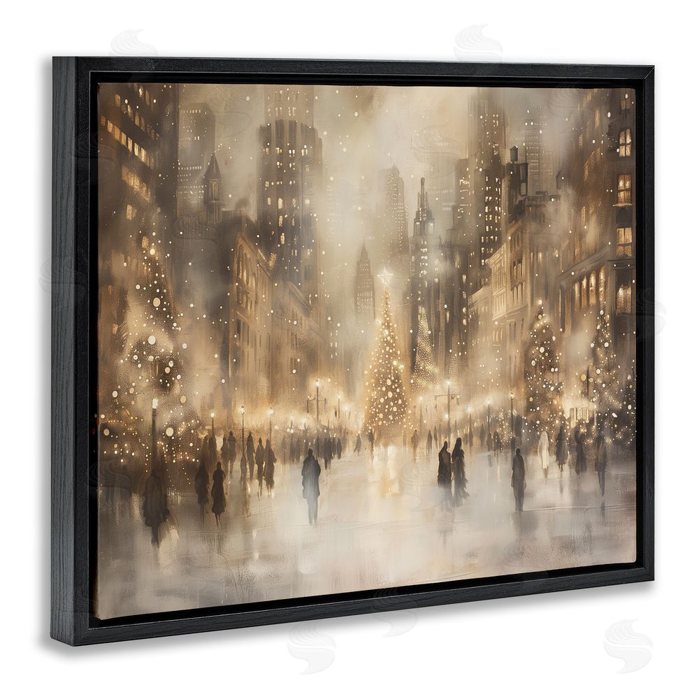 Arlington Prints Christmas In New York Black Floating Frame Canvas Wall Art Print