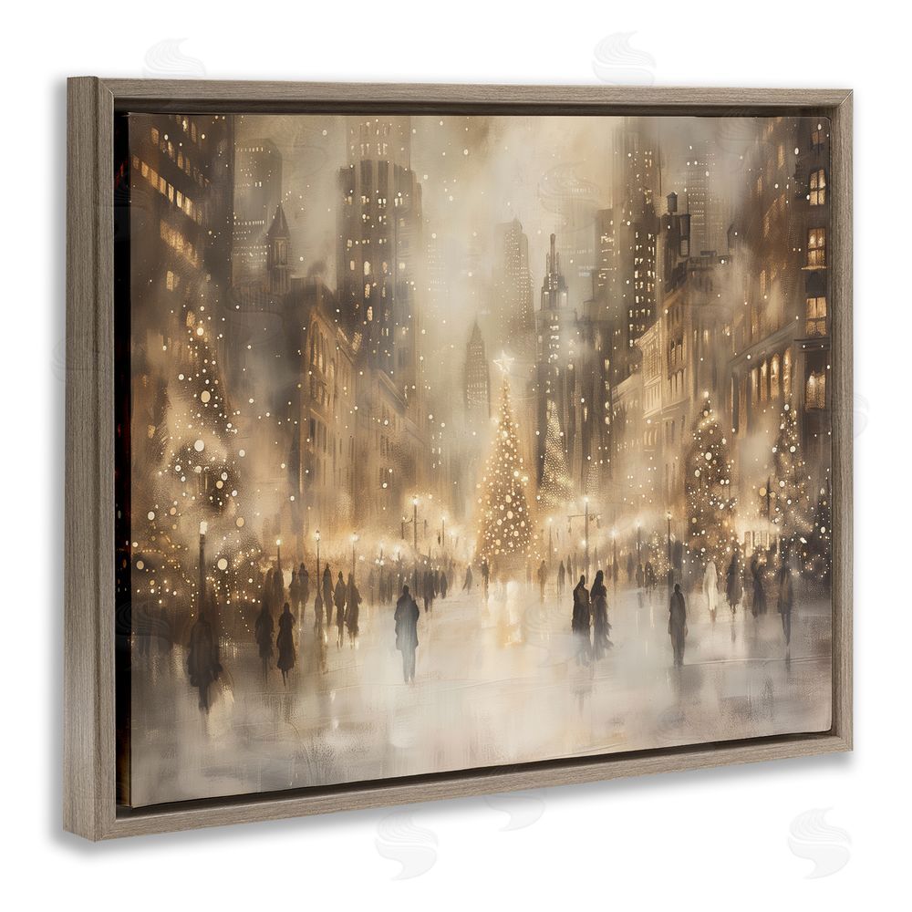 Arlington Prints Christmas In New York Brown Floating Frame Canvas Wall Art Print