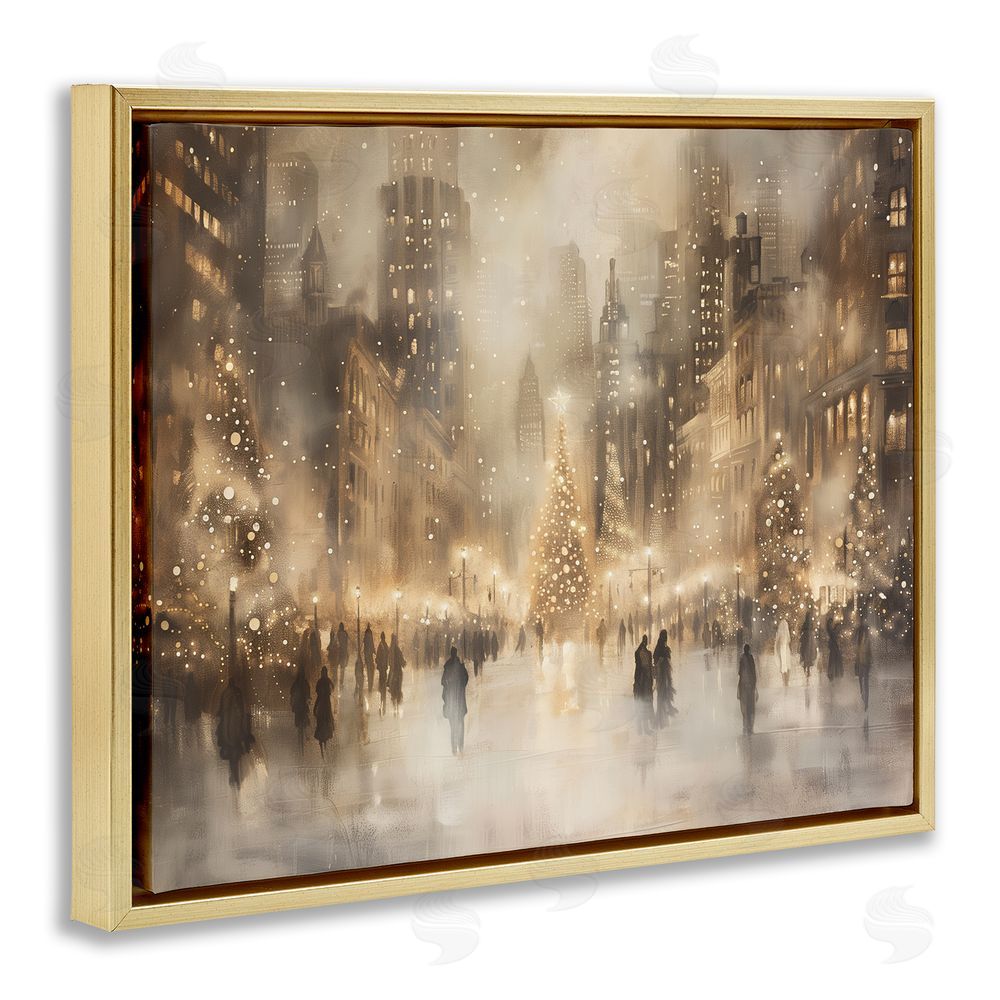 Arlington Prints Christmas In New York Gold Floating Frame Canvas Wall Art Print