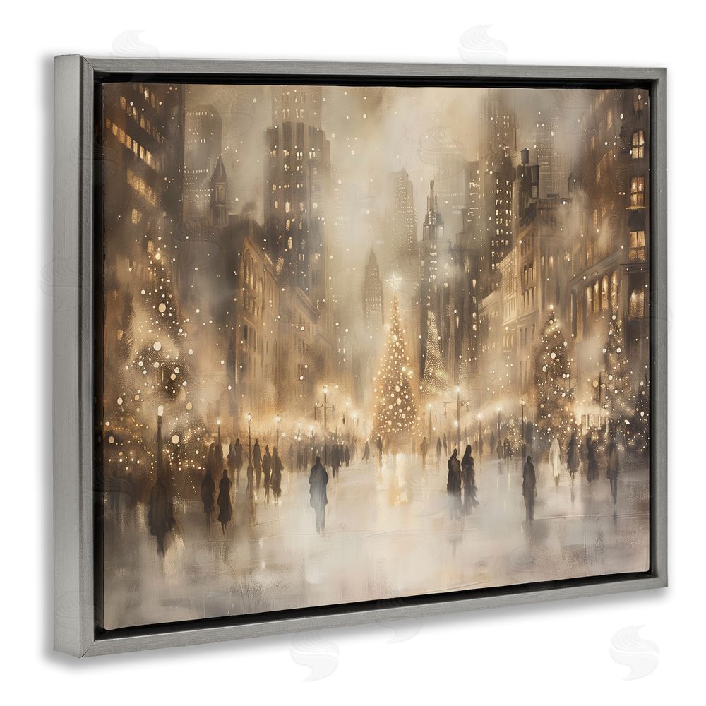 Arlington Prints Christmas In New York Gray Floating Frame Canvas Wall Art Print