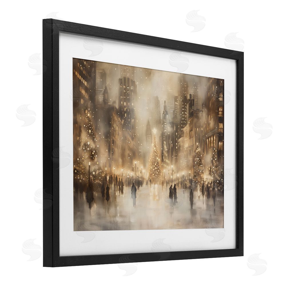 Arlington Prints Christmas In New York Black Framed Print Under Glass with White Mat Wall Art