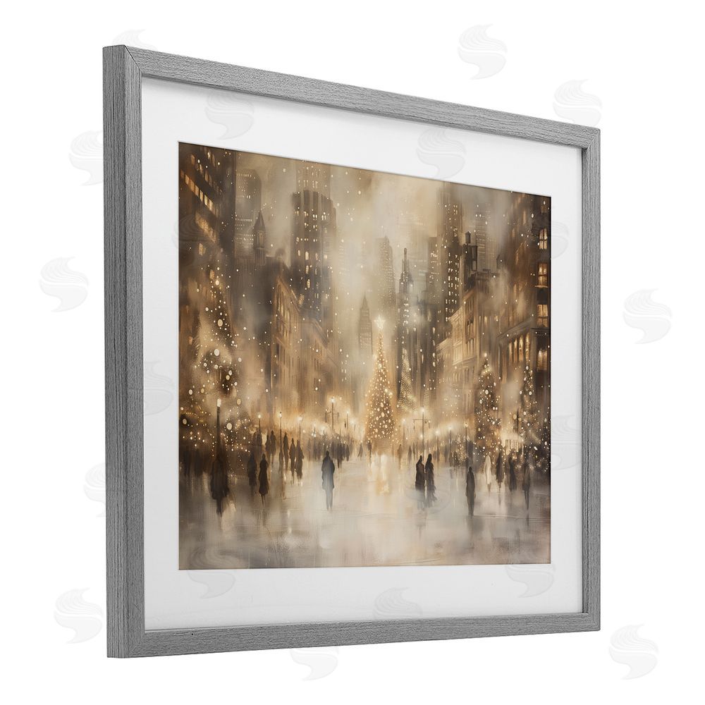 Arlington Prints Christmas In New York Gray Framed Print Under Glass with White Mat Wall Art