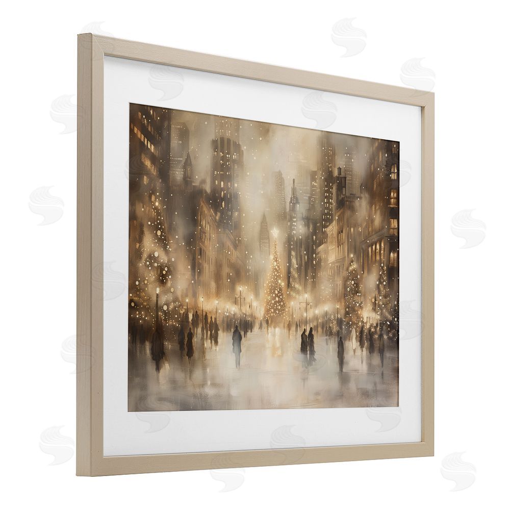 Arlington Prints Christmas In New York Birch Framed Print Under Glass with White Mat Wall Art