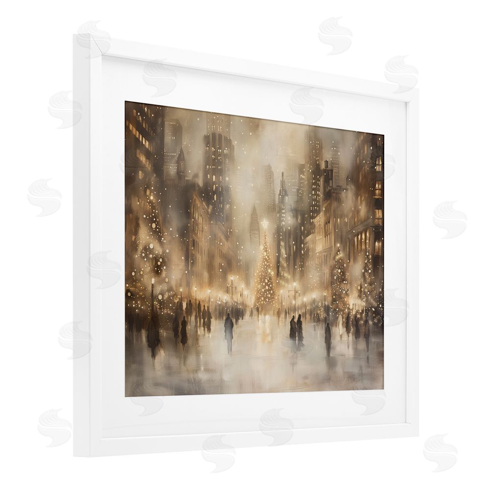 Arlington Prints Christmas In New York White Framed Print Under Glass with Mat Wall Art