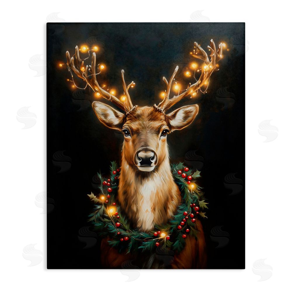 Arlington Prints Illuminated Deer & Wreath Canvas Wall Art Print