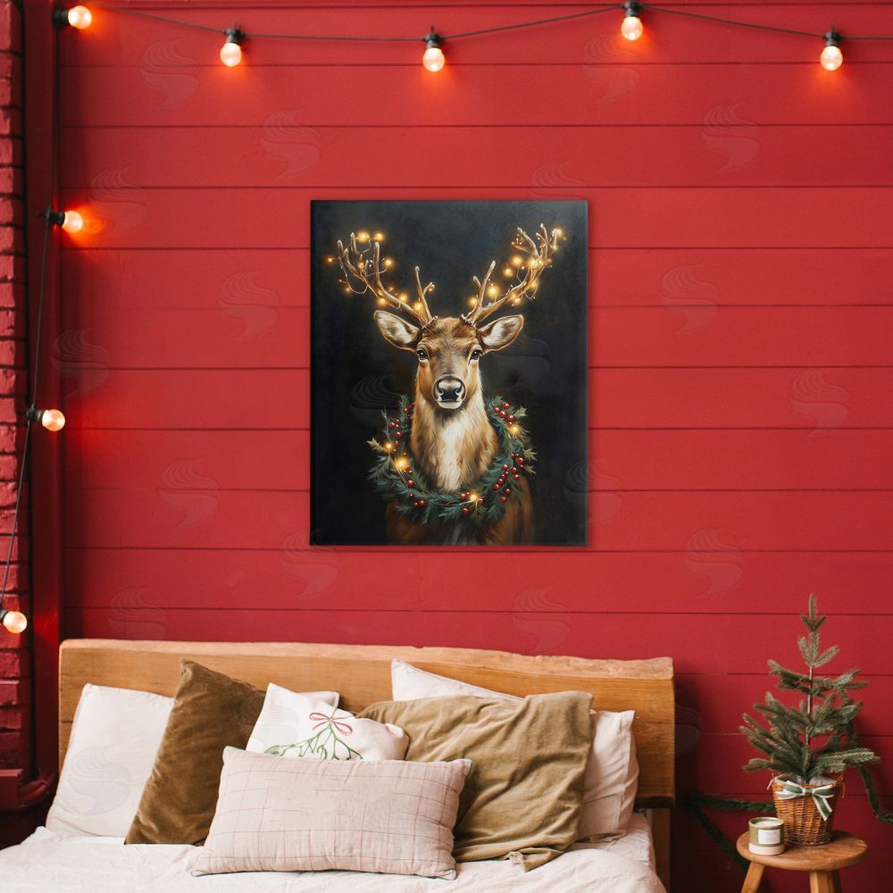 Arlington Prints Illuminated Deer & Wreath Canvas Art on Wall