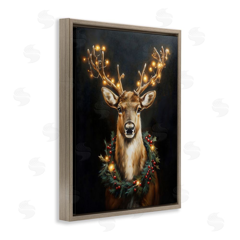 Arlington Prints Illuminated Deer & Wreath Brown Floating Frame Canvas Wall Art Print