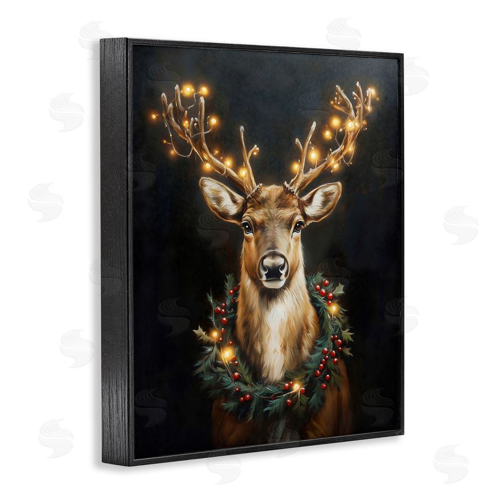 Arlington Prints Illuminated Deer & Wreath Black Framed Giclee Wall Art Print