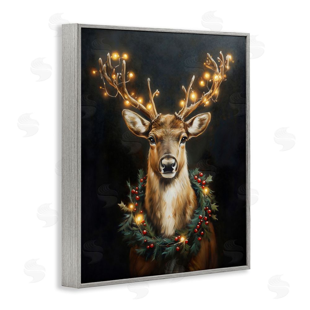 Arlington Prints Illuminated Deer & Wreath Gray Framed Giclee Wall Art Print