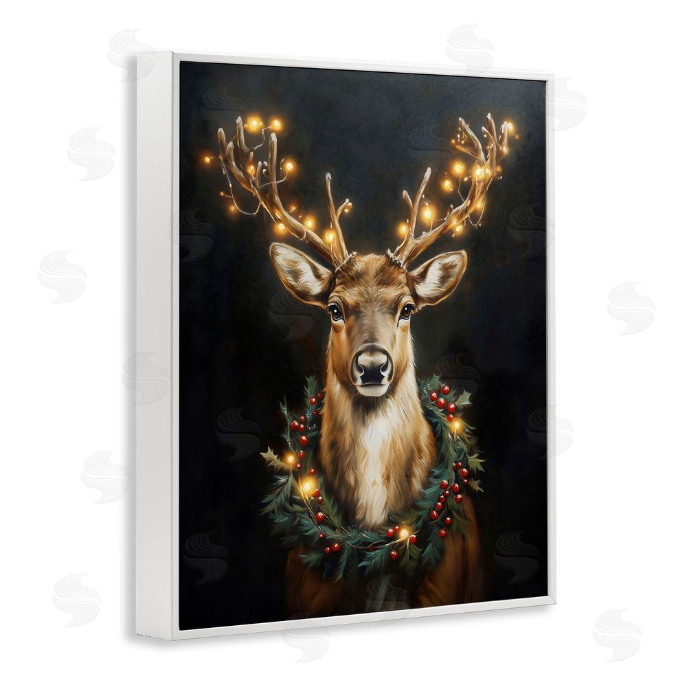 Arlington Prints Illuminated Deer & Wreath White Framed Giclee Wall Art Print