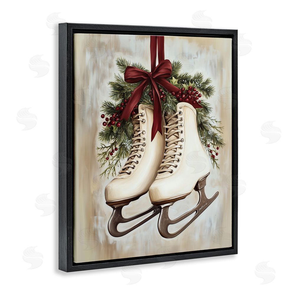 Arlington Prints Festive Ice Skates Black Floating Frame Canvas Wall Art Print