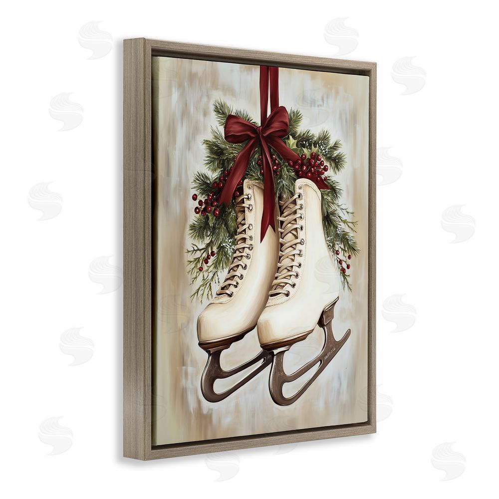Arlington Prints Festive Ice Skates Brown Floating Frame Canvas Wall Art Print