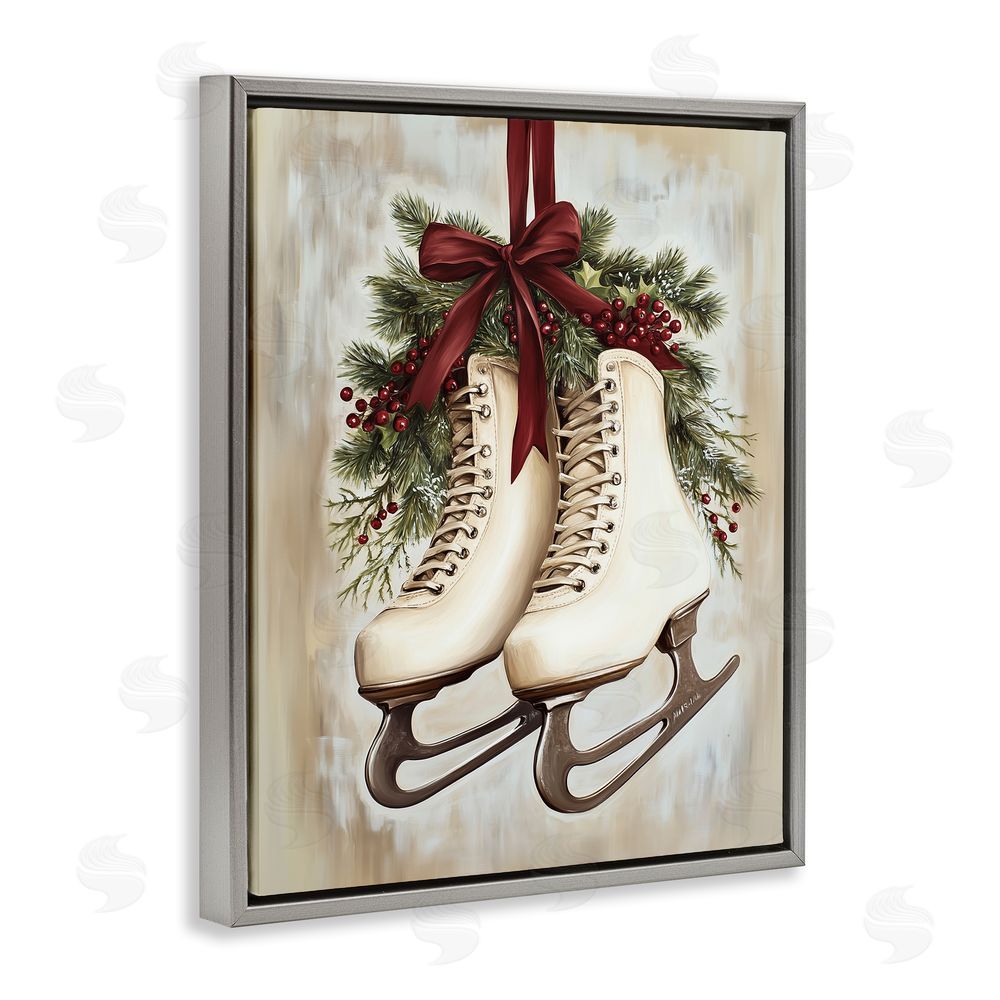 Arlington Prints Festive Ice Skates Gray Floating Frame Canvas Wall Art Print