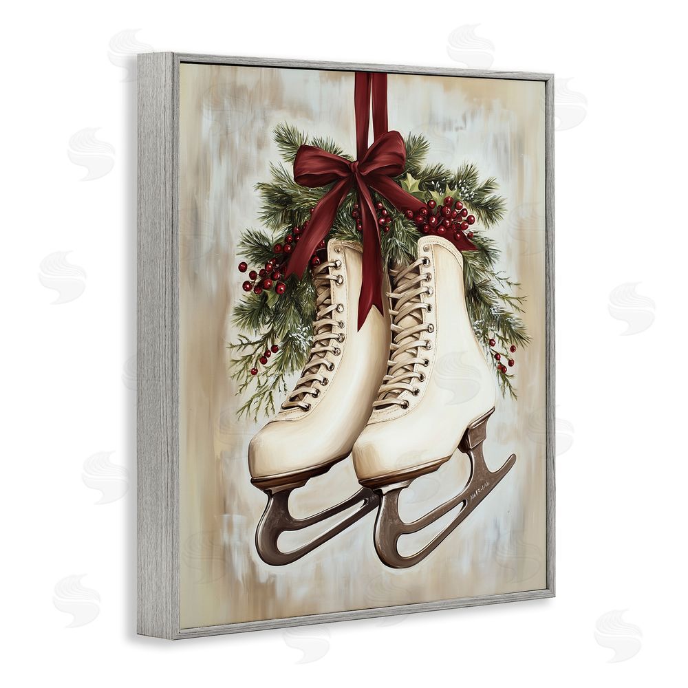 Arlington Prints Festive Ice Skates Gray Framed Giclee Wall Art Print