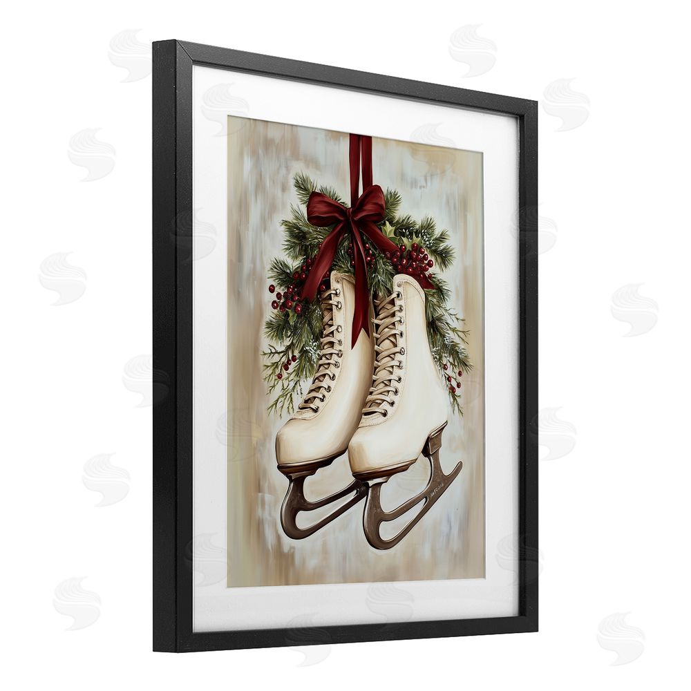 Arlington Prints Festive Ice Skates Black Framed Print Under Glass with White Mat Wall Art