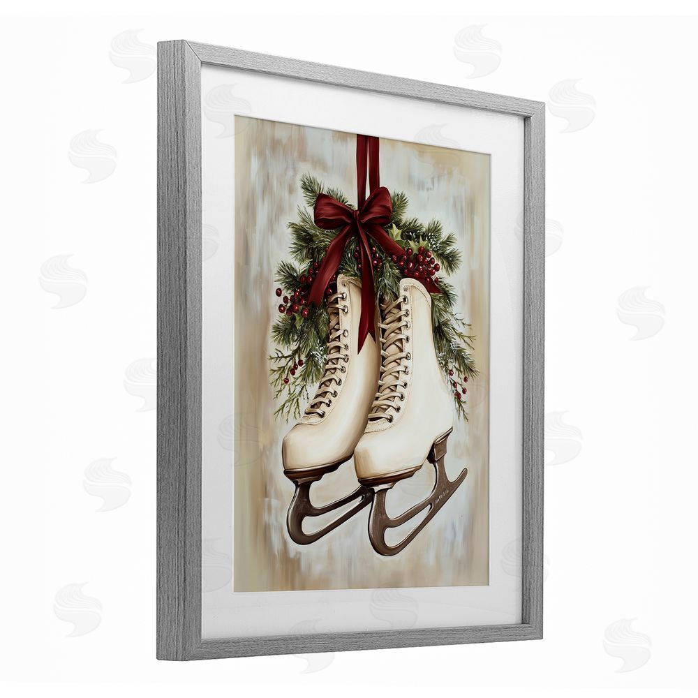 Arlington Prints Festive Ice Skates Gray Framed Print Under Glass with White Mat Wall Art